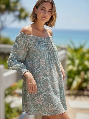 Roxy Sage Floral Off-Shoulder Swim Cover-Up